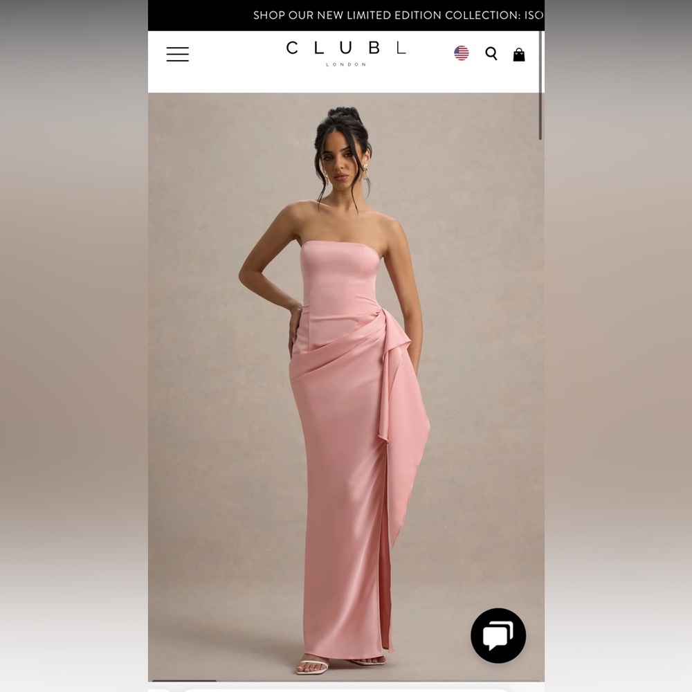 CLUB L LONDON Loz Dres. Light pink satin bandeau drapes maxi dress